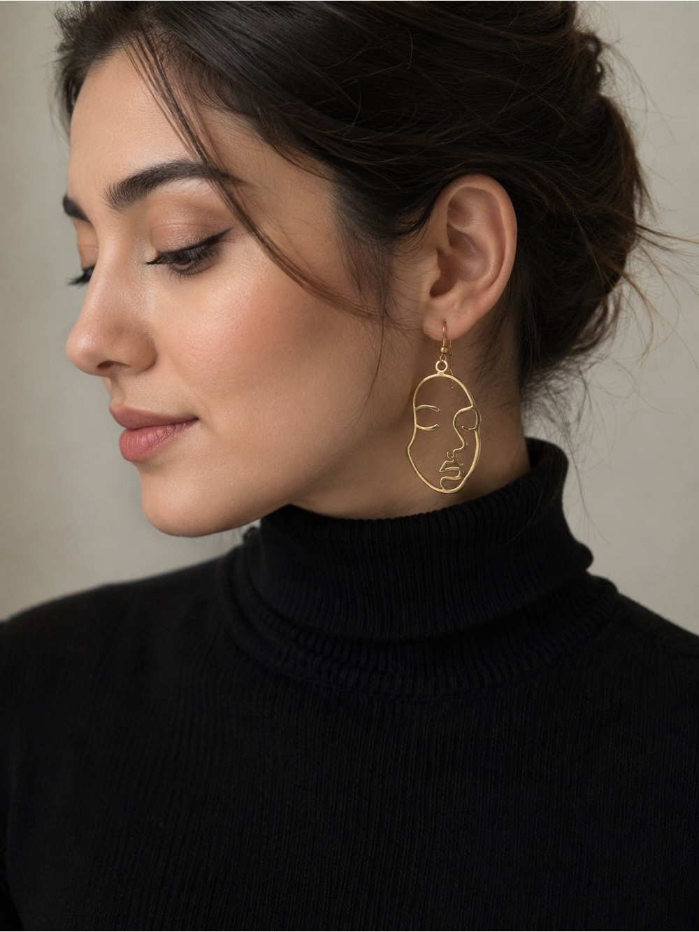 Minimalist Gold Abstract Face Drop Earrings for Women - jewelry- Accessories
